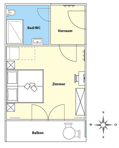 Dreibettzimmer mit Balkon, Dusche/WC