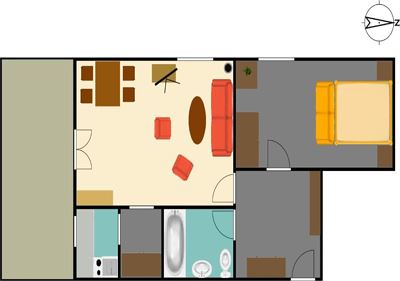 Appartamento, bagno, WC, 1 camera da letto
