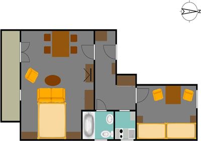 Apartment, bath, toilet, 1 bed room